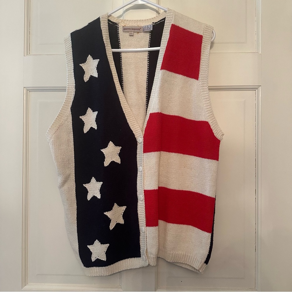 Patriotic Lauren Hansen cotton knit American flag sweater vest